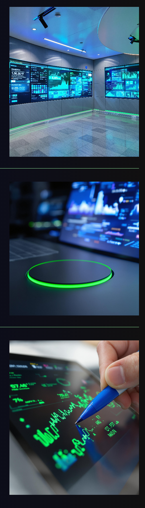 Blue-lit analytics command center